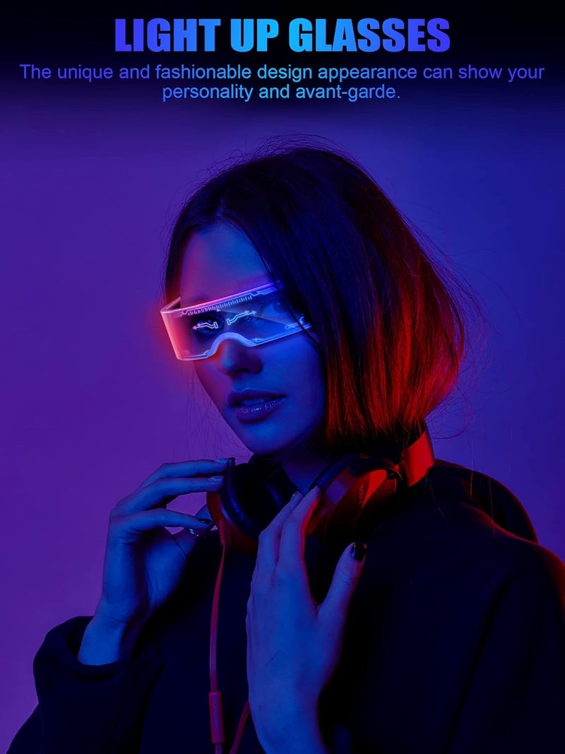 TOODOO 4 Pairs LED Visor Glasses Light up Glasses Futuristic Luminous Rave Glasses 7 Colors 4 Modes for Club Christmas Party - Image 5